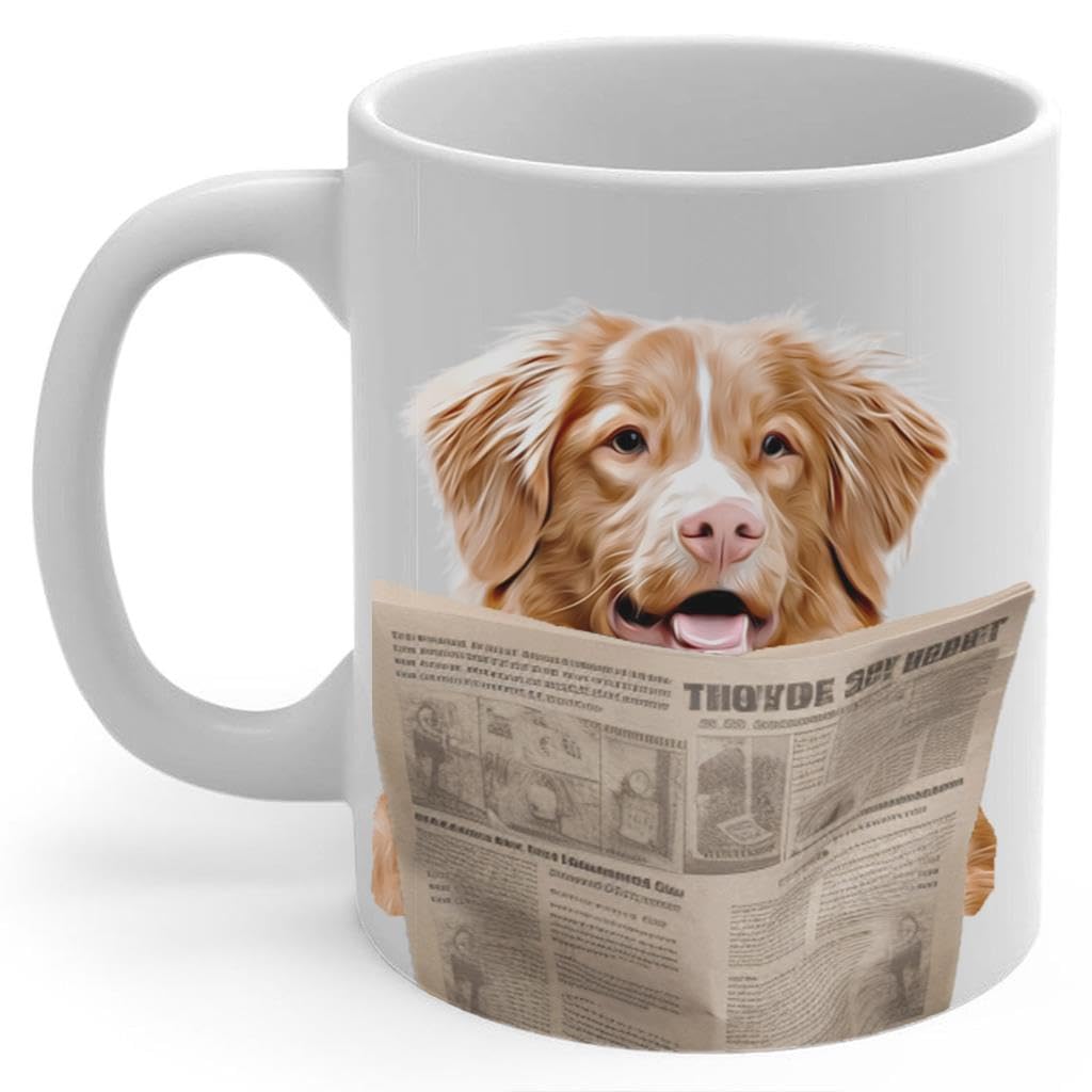 Copper Nova Scotia Duck Tolling Retriever Reading Newspaper Coffee Mug 11oz - Funny White Ceramic Cup Gifts for Dog Lovers