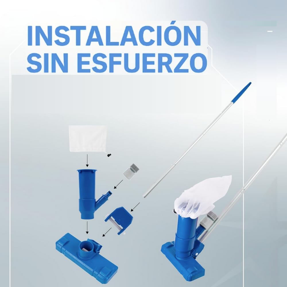Limpiafondos Manual para Piscina – Aspirador de Fondo con Conexión a Manguera. Skimmer para Piscina, Pértiga Plegable, Ligero y Eficiente. Ideal para Piscinas y Spas