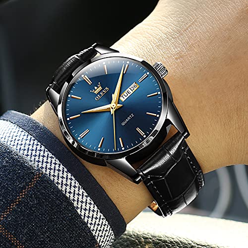 Image of OLEVS Brown Mens Leather Watch Dress Casual Day Date Quartz Wrist Watch