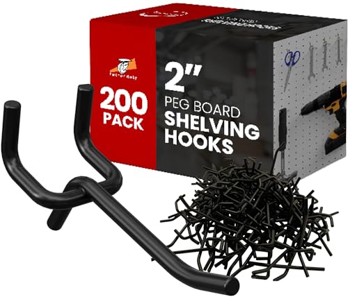 FactorDuty 200 Pack 2 inch Length Steel Black PEG Board Pegboard Shelving Hooks Wholesale Lot 20 lbs PEG Hooks Organizer Tools for Craft Storage, Garage, Kitchen, Tools and More
