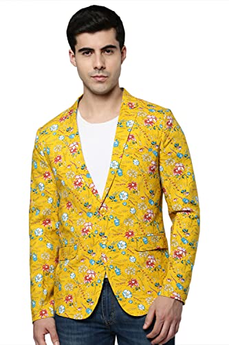 Image of SHOWOFFFF Men Printed Front-Open Casual Blazer | Notched Lapel Full Sleeves Cotton Blazer for Mens | Slim Fit Regular Length Blazer for Men's
