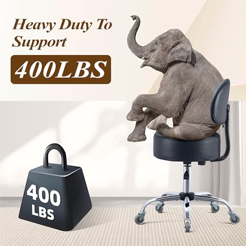 Image of Ergonomic Drafting Stool with Backrest, 400LB Heavy Duty Hydraulic Stool, 19-25 Inch Adjustable Height Rolling Stool Chair with Lumbar Support for Standing Desk, Salon, Tattoo, Kitchen, Home Office