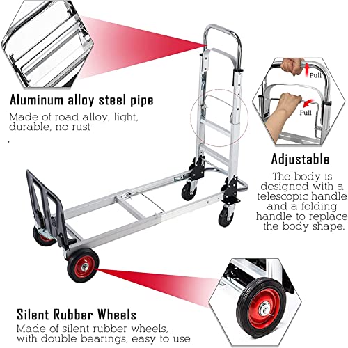 Chariot plat robuste portable 4 roues et diable de manutention convertible