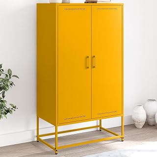 Homgoday Armario de almacenamiento multiusos con 6 compartimentos, armario alto de acero para salón, oficina, cocina, color amarillo mostaza, 68,5 x 38,5 x 123,5 cm, acero