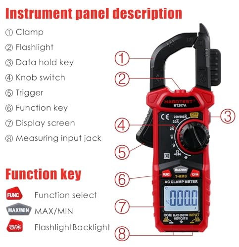 Image of Digital Clamp Meter Multimeter with D-Shaped Jaw, 2000 Counts Amp Voltage Tester Auto-ranging for AC /DC Voltage, AC Current, Capacitance, Resistance, Diode, Continuity