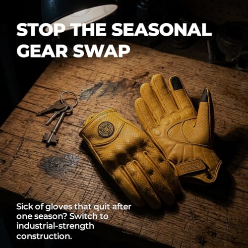 Image of Yellow Classic Goat Leather Motorcycle Gloves with Hole Summer Cycling Bicycle Riding Gloves for Motorcyclist Protective Gloves (Yellow, X-Large)