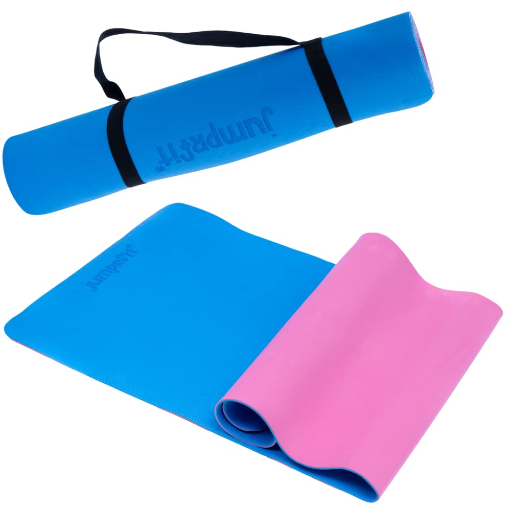 Jumprfit Eva Yoga Mat with Shoulder Carry Strap Anti Skid Yoga Mat Gym Workout Flooring Fitness Exercise Extra Large Extra Thick Double Color Soft Yoga Mat for Men Women (6mm) (Blue & pink) (B09W5PLRM6) Amazon Price History, Amazon Price Tracker