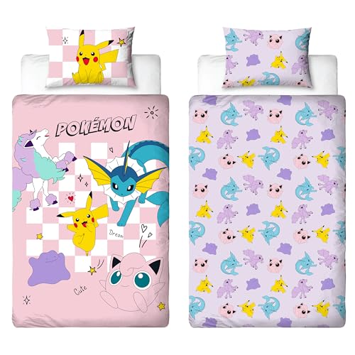Pokémon Officially Licensed Single Kids Duvet Cover Set | Spirit Design Reversible 2 Sided Bedding with Matching Pillowcase | Childrens Single Bed Set | Polycotton