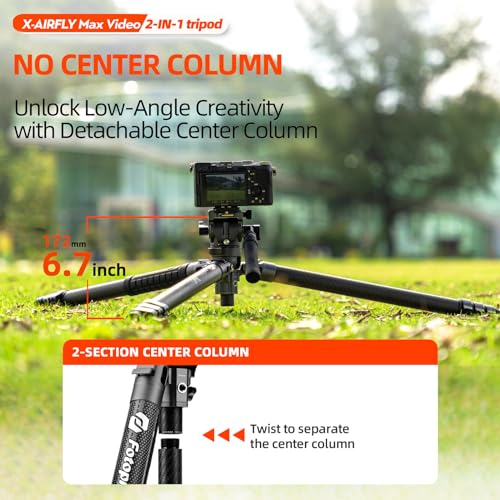 Image of Fotopro 67.3 inch Carbon Fiber Travel Tripod, Professional Heavy Duty Video Tripod with Hydraulic Spherical Pan-Tilt Flip Lock Max Load 22lbs, wih Monopod Phone Clip, X-AIRFLY Max Video