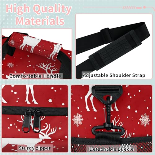 Red Moose Snowflake Silhouette Travel Duffle Bag - Waterproof weekend luggage bag, men's sports and fitness bag, delivery hospital storage bag, overnight luggage bag with pull rod cover2