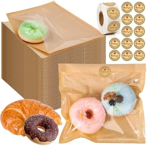 330 Pack Bakery Bags with Window, 7.5 x 7.1 Inches Bagel Bags, Sublaga Paper Sandwich Bag, Parchment Paper Bag, Donut To Go, Bakery for Cookies, Snack, Waffle Cake Packaging