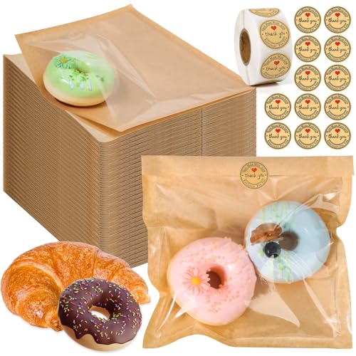 330 Pack Bakery Bags with Window, 7.5 x 7.1 Inches Bagel Bags, Sublaga Paper Sandwich Bag, Parchment Paper Bag, Donut To Go, Bakery for Cookies, Snack, Waffle Cake Packaging