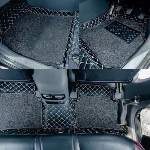 Image of NCEHEAL 7D Compatible with Volkswagen Virtus Custom Fitted Faux Leather 7D Antiskid Car Floor Mats - Black with Silver Thread