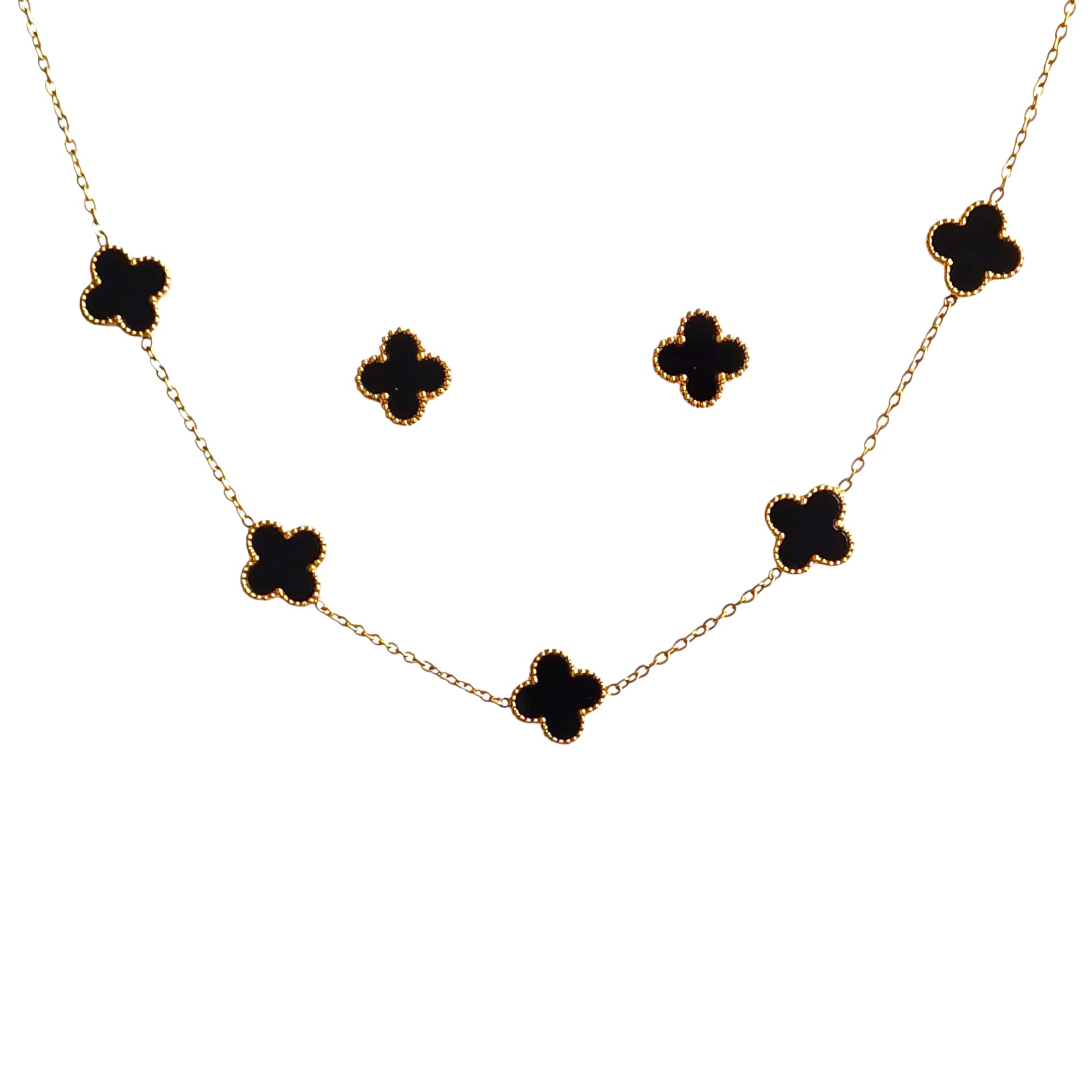 JEWILLEY Van Cleef Inspired Black Clover Anti Tarnish Necklace With Earrings for Women & Girls| Stainless Steel Pendant Neck Chain for Woman | Diwali, Birthday, Anniversary & Special Occassion Gift | Everyday Wear Jewelry (B0DHVTKPC7) Amazon Price History, Amazon Price Tracker