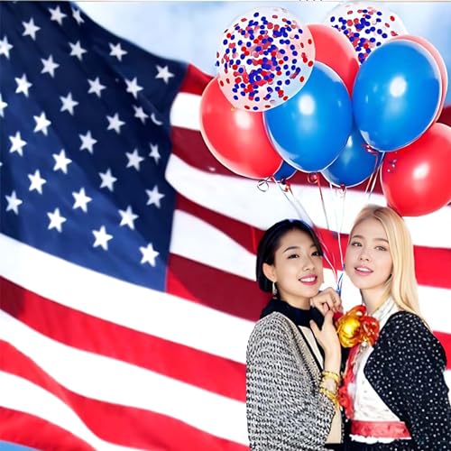 Image of 50Pcs 12inch Red and Blue Party Balloons with Red and Blue Confetti Balloons for Birthday, Baby Shower,Family Parties,Graduation Engagement Decoration