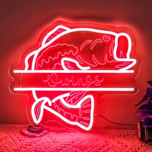 Image of Custom Fishing Neon Signs for Wall Fish Neon Light with Personalized Name Custom Fish LED Signs USB Powered Fisher Light Up Sign for Man Cave Bedroom Wall Decoration Gift for Fishing Enthusiast