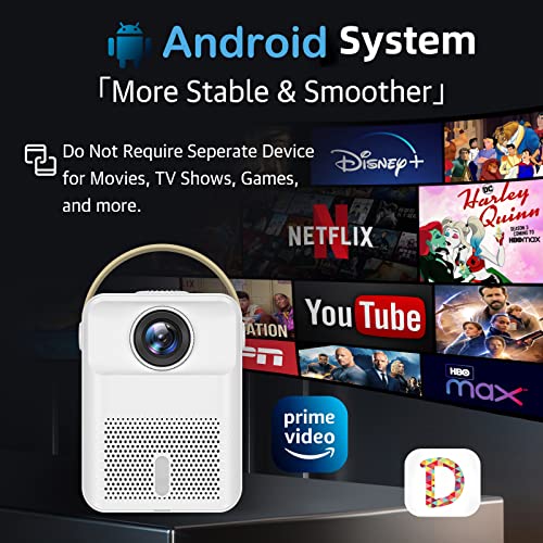 4K Projector With Android System 9.0, 12000 Lumen Projector With Wifi And Bluetooth For Outdoor Movies, Max 300” ±45°4D Display, Compatible With Smartphone, Tv Stick, Laptop, Ps4/Xbox, Hdmi, Usb, Zoom #TOP2