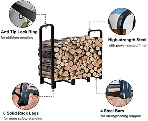 Artibear Firewood Rack Stand 4ft Heavy Duty Logs Holder for Outdoor Indoor Fireplace Metal Wood Pile Storage Stacker Organizer, Matte Black by Artibear - Image 3