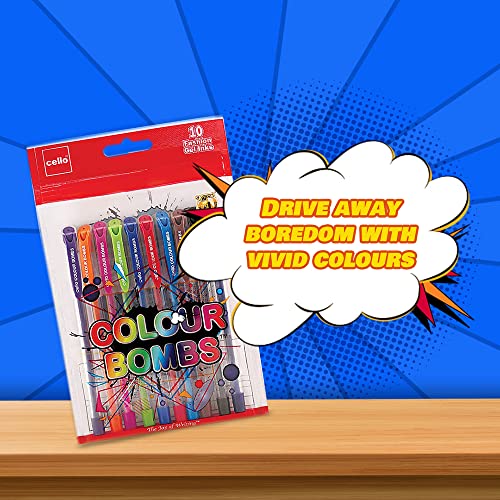 Image of Cello Technotip Ball Pen Set, Red, Set of 10 Colour Bombs coloured ink Gel pens - Pack of 10