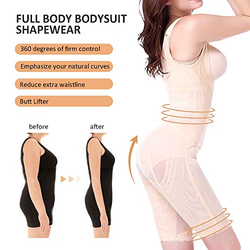 Shymay Women's Full Body Shaper Waist Cincher Thigh Reducer Bodysuit Shapewear, Nude, XX-Large