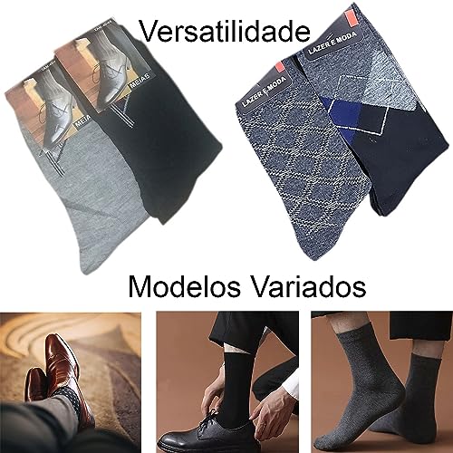 Meia Social Masculina Sport Fino Cano Alto: Kit 4 pares sortidos