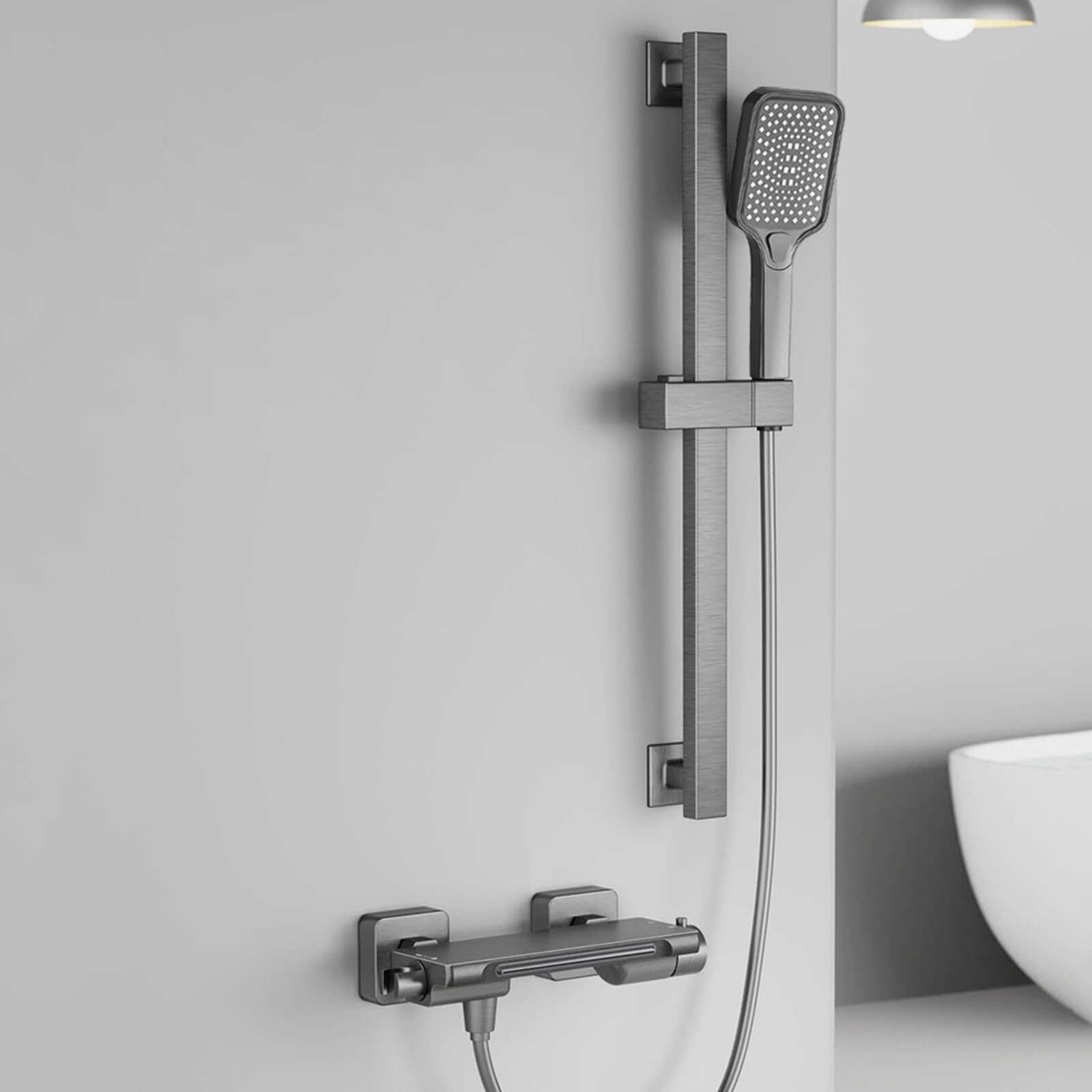 Robinet de bain cascade gris avec kit de douche sur rail - 8