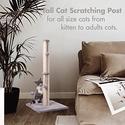 Mecool 34“ Tall Cat Scratching Post Premium Basics Kitten Scratcher Sisal Scratch Posts Trees With Hanging Ball For Indoor Cats (34 Inches For Adult Cats, Gray) #TOP5