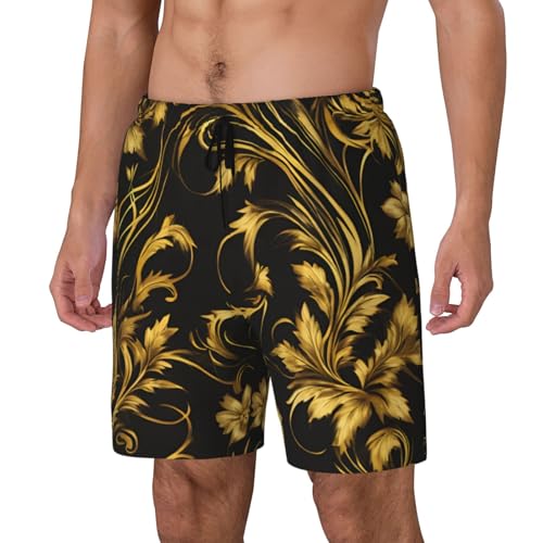 Gold Black Print Men Stylish Functionality Swim Trunks Breathable Beach Shorts Surfing Gym Fishing2