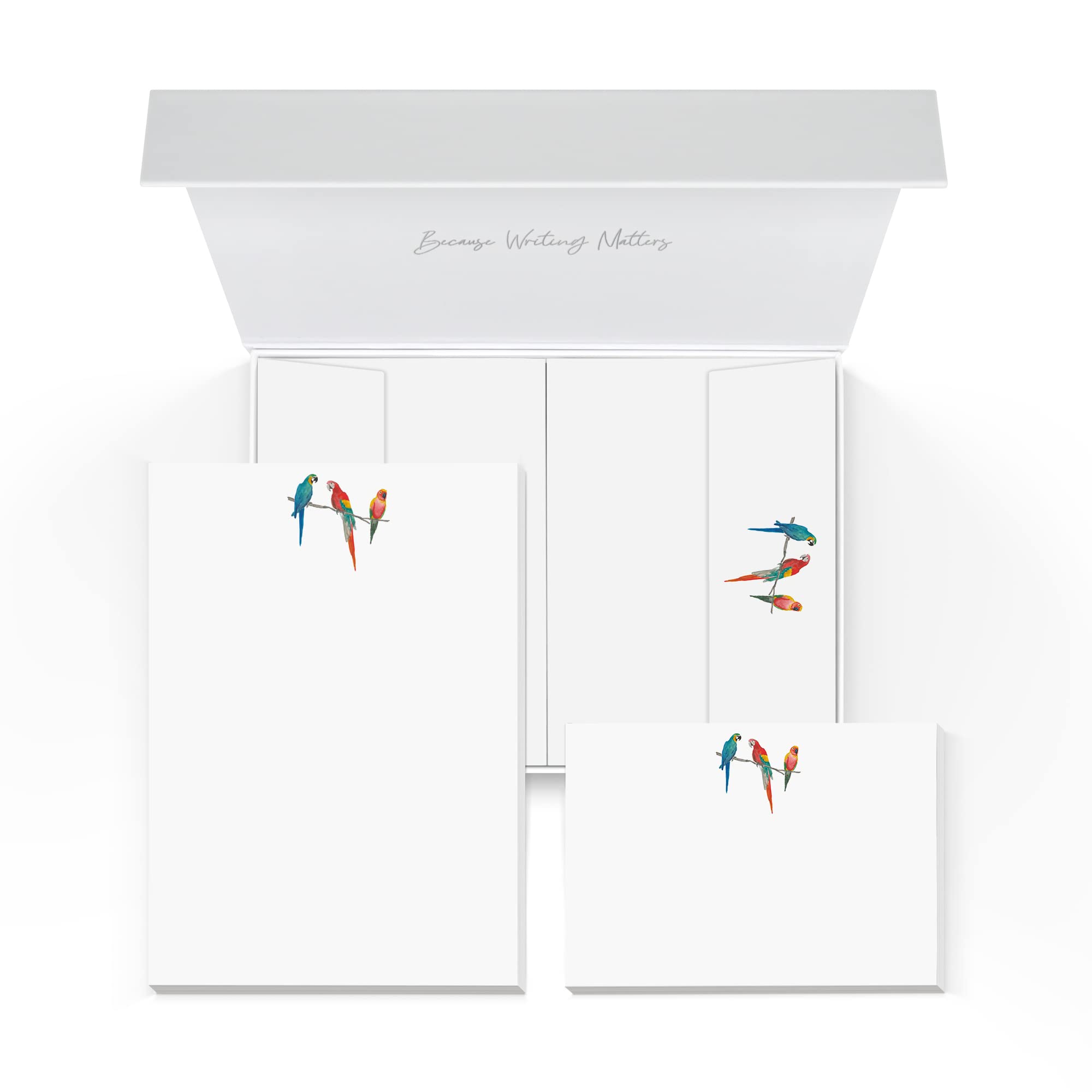 Me Loovely Three Parrots Letter Writing Paper Notecard and Envelopes Set Birds Stationery Sets for Invitations & Correspondence | (20 Letters, 10 Cards & 30 Envelopes with Gift Box)