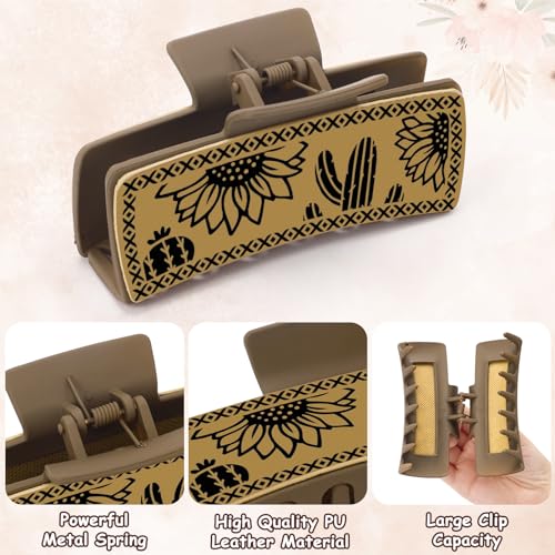 Yussti Western Leather Hair Claw Clips Sunflower Floral Square Claw Clips For Hairstyling Southwest Cow Print Cowhide Hair Accessories Large Aesthetic Western Cowgirl Stuff Gift For Women Girls thumb #2