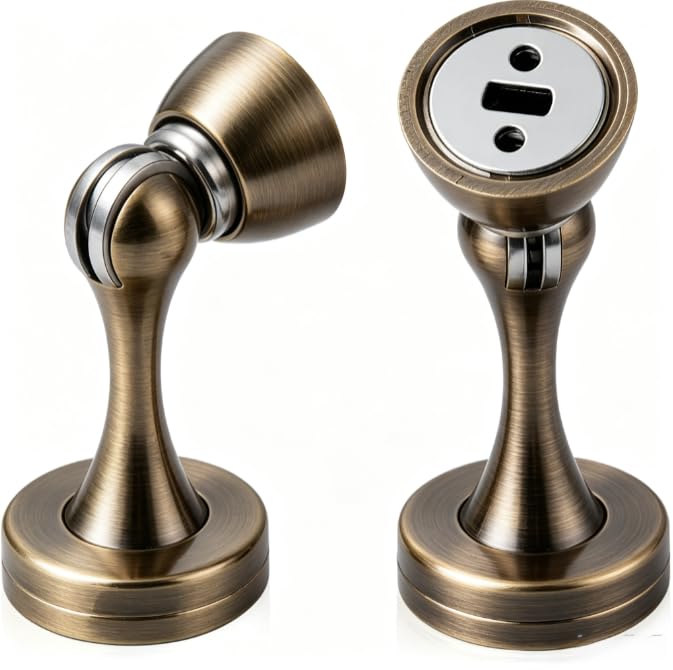 2 Pack Magnetic Door Stopper, Heavy Duty Zinc & Rubber Tip Magnetic Door Catch, Door Holder, Wall Protector (Antique Brass)