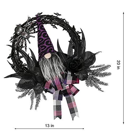 Peyton 20Inches Halloween Wreath,Gnome Wreath With Black Artificial Roses And Naughty Spider,Small Bats Around,Indoor And Outdoor Hanging Halloween Decoration #TOP5