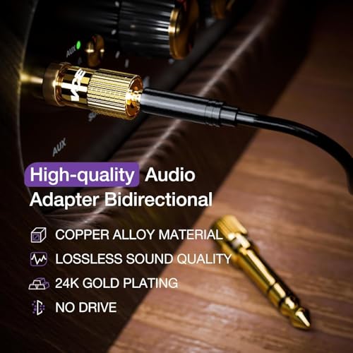 Image of Gold Plated 3.5mm Female to 6.5mm Male Headphone Audio Stereo Adapter Plug Converter Jack for Electric Guitar, Amplifier, Piano, Keyboard, etc (Pack of 2)