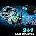 Sougayilang Baitcasting Fishing Reel High Speed Baitcaster with 9+1 Ball Bearings, Gear Ratio 8.0:1, Magnetic Brake System Power Handle Casting Reels - Left Handed - Gray