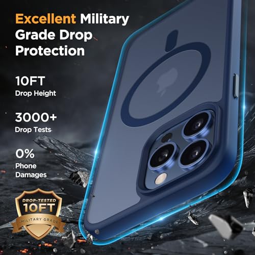 Image of Miracase Magnetic for iPhone 13 Pro Max Case 6.7 inch (Compatible with MagSafe)(with 2X Screen Protectors) Military-Grade Protection, Anti-Fingerprint Translucent Matte Phone Case Cover, Dark Blue