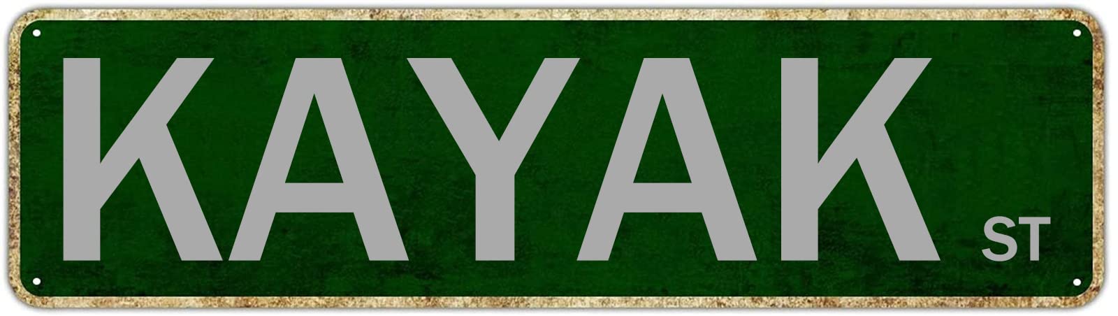 Kayak St Vintage Sign,Retro Tin Art Plaque,4x16 Inch,Green,Wall Mount,Decor