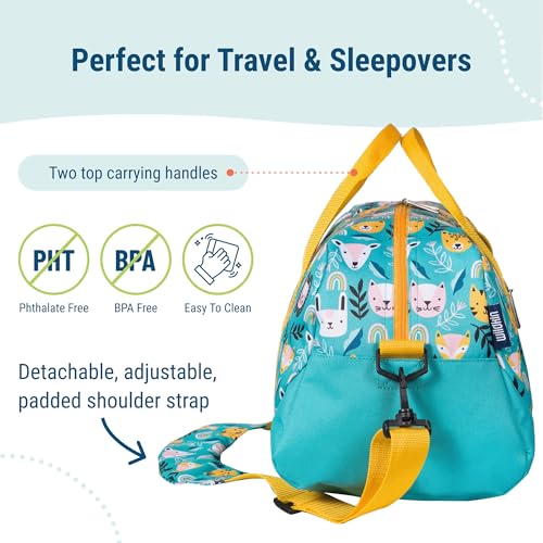 Image of Wildkin Kids Overnighter Duffel Bag - Carry-On Travel Bag for School & Sleepovers, Lightweight, Durable, Boys & Girls Ages 4-15 - Party Animals