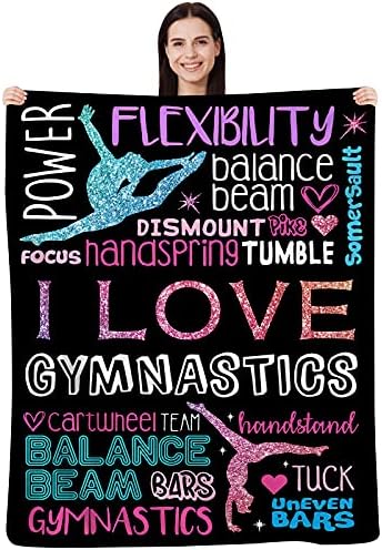 I Love Gymnastics Blanket,Colorful Design Sport Lover Womens Gift Flannel Fleece Blanket Super Soft Sofa Bed Throw Blanket Velvet Lightweight Travel Blanket Luxurious Carpet for Women Girls,80"X60"