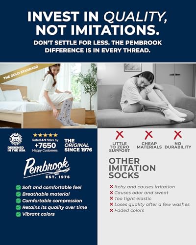 Image of Pembrook Light Compression Socks for Women - 3 Pairs | 8-15 mmHg Cotton Compression Socks for Pregnancy, Knee High Comfort