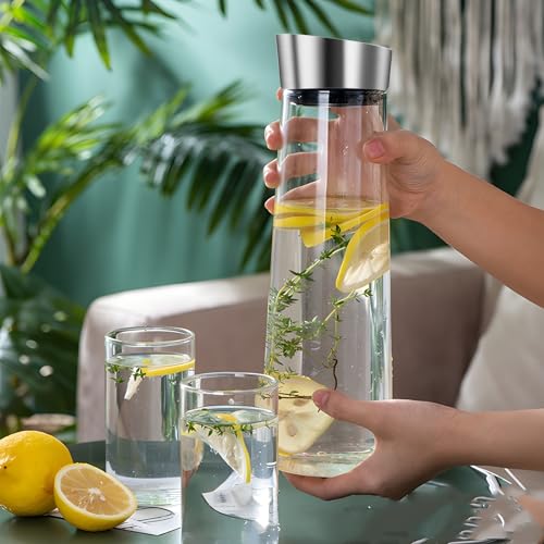 POWZOO Glas-Karaffe,Wasserkaraffe Glass (1.5 L),mit Deckel Edelstahl – Ansicht 6