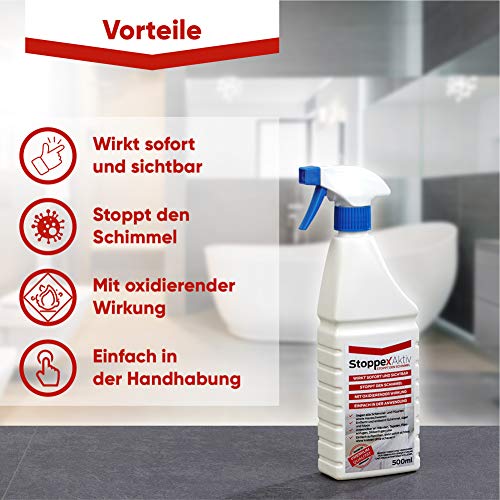 STOPPEX AKTIV Profi Schimmelentferner für Wand, Bad & Silikonfugen – Extra starkes, chlorhaltiges Anti-Schimmel Spray mit Stoppex Aktiv-Formel | Schimmelspray gegen Schimmel & Stockflecken 6