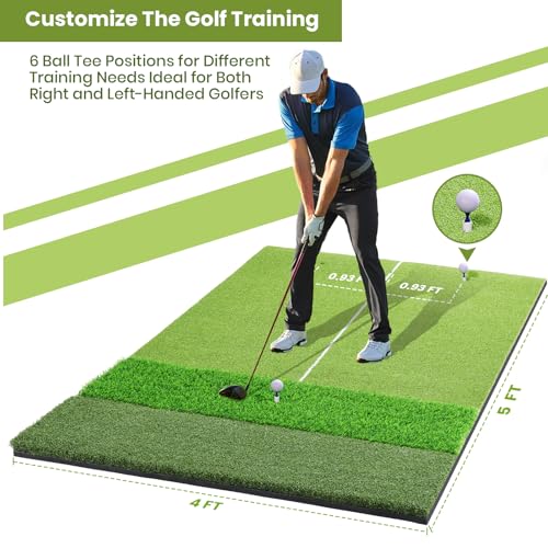 5x4ft & 6x4ft Extra Large Golf Hitting Mat, 26mm Thick Tri-Turf Golf Practice Mat for Indoor Outdoor Training, 3-in-1 Professional Golf Turf for Driving, Chipping & Swinging, Gifts for Him Men Women - image 5