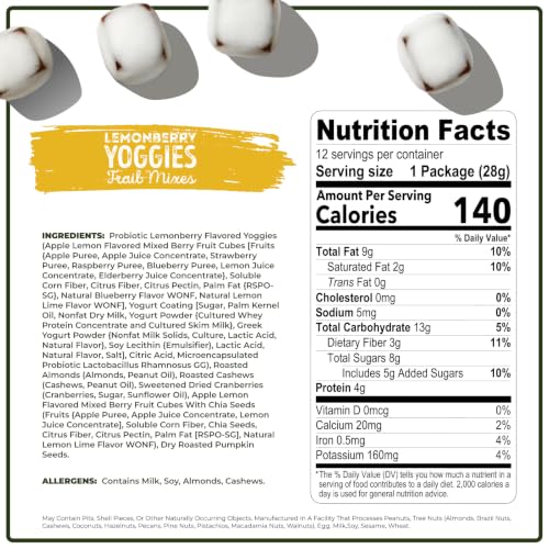 Image of Nature's Garden Probiotic Yoggies Trail Mix Multipack Snack 24oz (24 x 1oz) | (Lemonberry 12x1oz + Mixed Berry 12x1oz) Yogurt Covered Fruit & Nut Snack for Adult & Kid, Perfect for On-the-go Variety Pack
