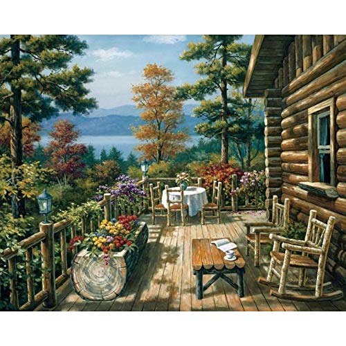 Peinture par numéros débutants avec toile paysage cottage balcon et kit peinture acrylique