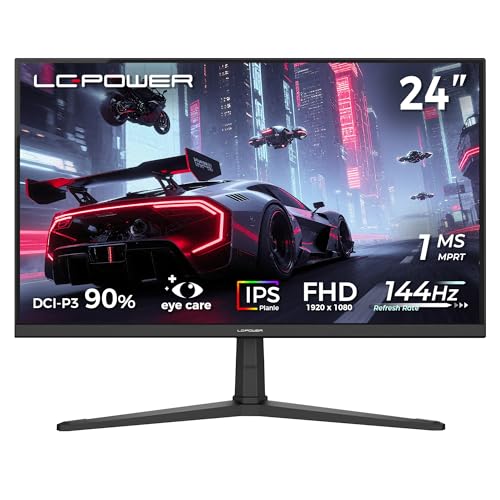 LC-Power Monitor Gaming 24 (23.8 Pollici) IPS FHD 1920x1080, 144Hz 1ms MPRT, DisplayPort 1.4, HDMI 2.0, VESA 100x100, Nero con Cavo HDMI Incluso