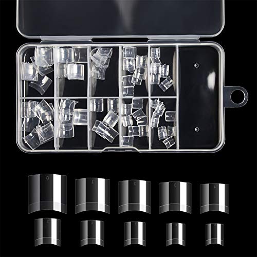 Feugole Lady French Style Short Nail Tips, 100Pcs Clear Half Cover False Nails Artificial Fake Nails Tips Square Acrylic Nails with Box for Women Girl Teens DIY Nail Art