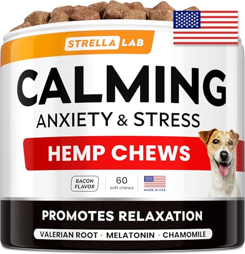 Advanced Calming Chews for Dogs - Hemp Chews and Melatonin - Anxiety Relief - Sleep Aid - Relaxing Treats - Stress Relief During Fireworks, Storms, Thunder, Barking - Made in USA - BBQ - 60ct