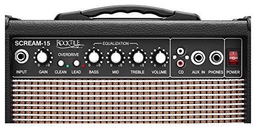 Rocktile Scream 15 Gitaarversterker Mini Combo Amp (15 Watt versterker, 2 kanalen, draagbaar, AUX-in voor MP3/CD, 3-bands equalizer, koptelefoonaansluiting) - Image 5