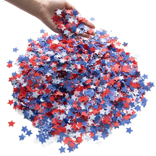 Image of 8000pcs Patriotic Star Confetti Decoration, 4th of July Blue Red White Paper Star Shaped Table Tissue Confetti for Independence Day Birthday Party Decoration