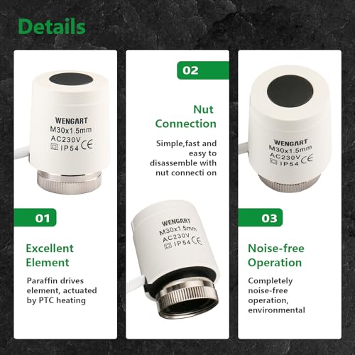 Wengart Actuator for Underfloor Heating WG2209,AC230V Normally Open M30*1.5 Thread,Visible On and Off for regulating the Heat Output of Heating Systems - Image 3